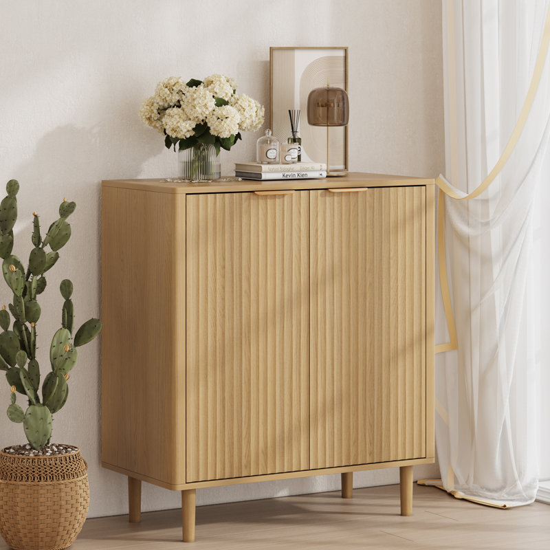 2 - Ripple Door Sideboard, Storage Cabinet With Wood Feet, Walnut