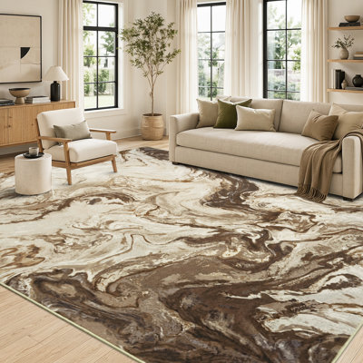 6x9 Area Rugs Living Room Rug Washable Marble Pattern Rug Non Slip Soft Carpet Indoor Floor Carpets for Bedroom Dining Room Office Brown