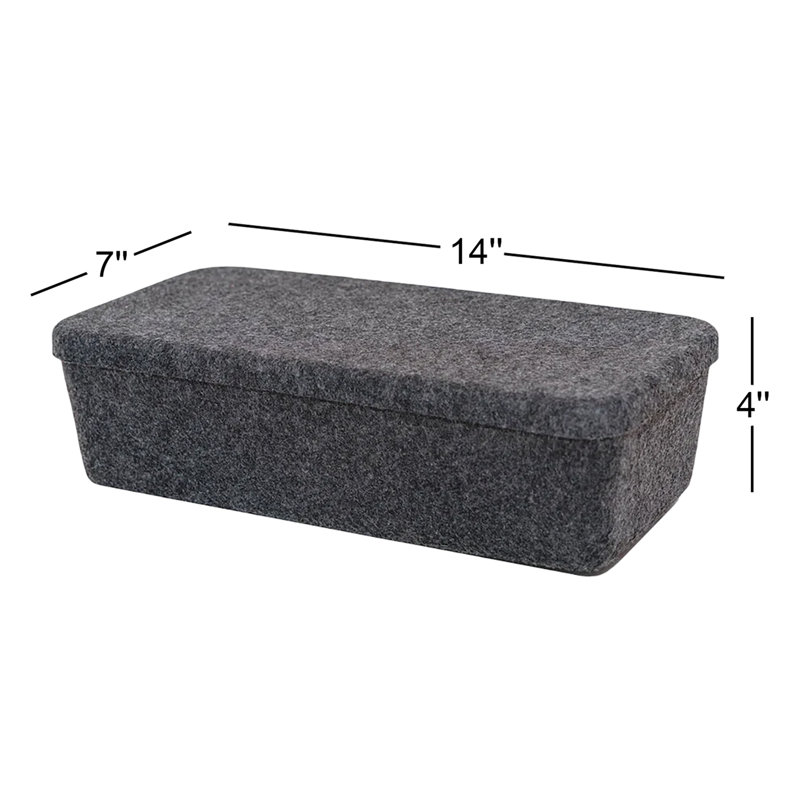 Sculpted Felt Storage Bin - Long with Lid, Black