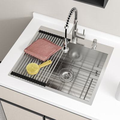 Évier de cuisine encastré en acier inoxydable de calibre 16 de 25 po x 22 po x 12 po Topmount
