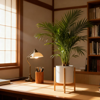 Support à plante moderne Mid-Century avec pot à fleurs en bambou 10 po