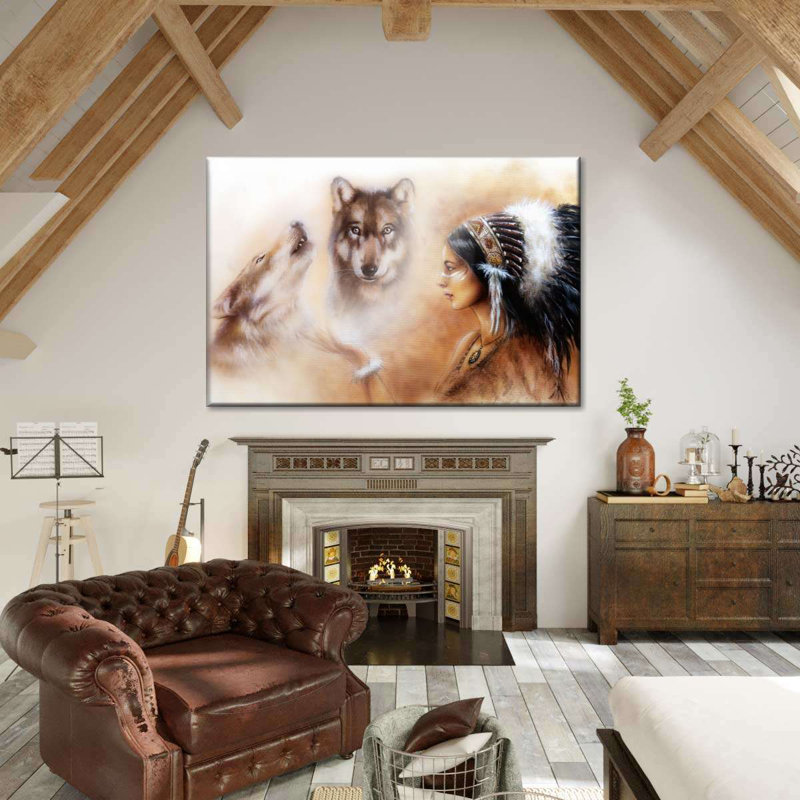 Loch cherokee amérindien sur toile, H 30 po x l 45 po x P 1,25 po