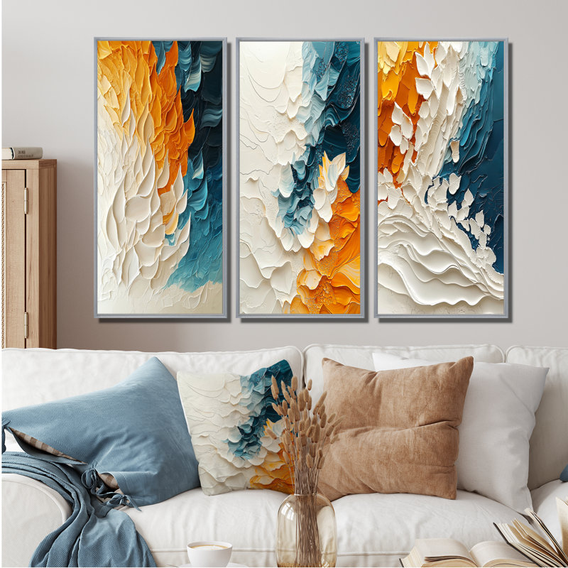 Biomorphism Wave to Sand Migre I - Collection de décorations murales Biomorphism 3 pièces, H 40 po x l 60 po, Argent