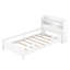 Lit plateforme simple en bois avec tête de lit avec rangement, lumière DEL intégrée et garde-corps de sécurité, aucun sommier requis, blanc-118614547
