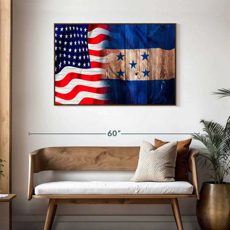 Drapeau des États-Unis et du Honduras, Cadre flottant en noyer, 43 po x 29 po