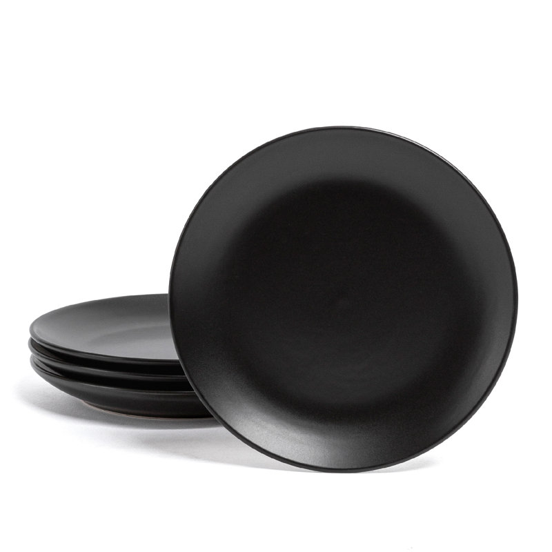 Over&Back Coupe Semi Hand-Finished Stoneware Appetizer Plates, Black