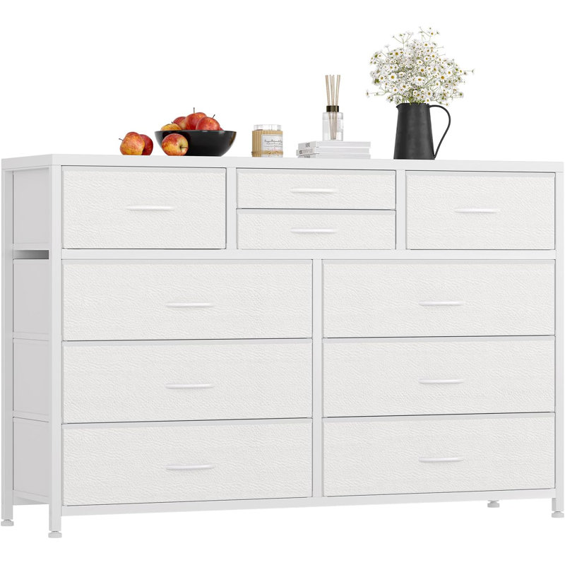 Meuble télé avec commode pour chambre à coucher 55 po, commode avec 10 tiroirs, 13.7", Noir, noir, noir, noir