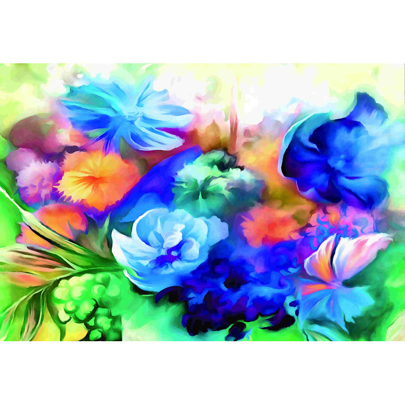 Bouquet bleu - peinture sur toile tendue, H 8 po x l 12 po
