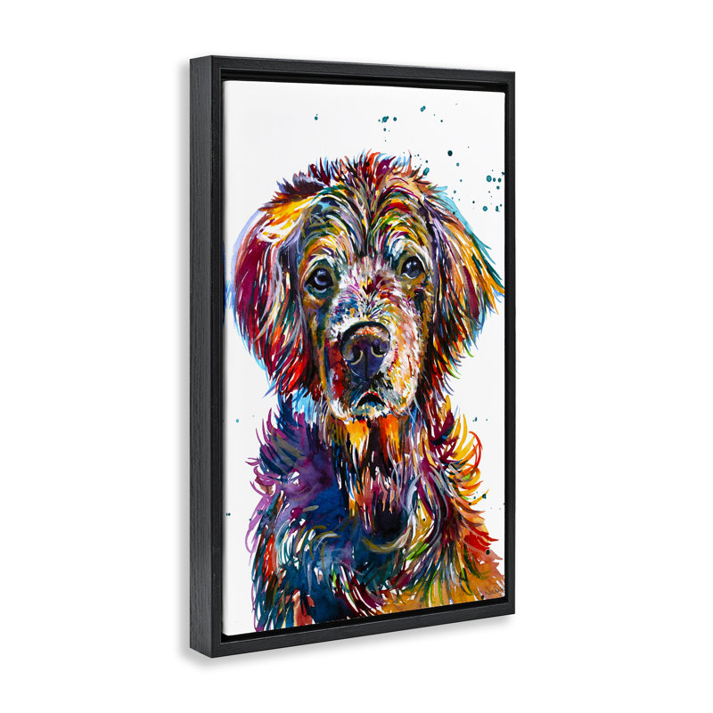Cadre flottant Retriever Hopi Portrait, design par Jennifer Seeley, H 25 po x l 17 po, Cadre flottant noir de jais