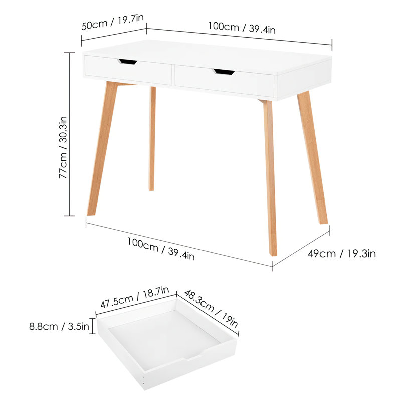 2-Drawer White Desk