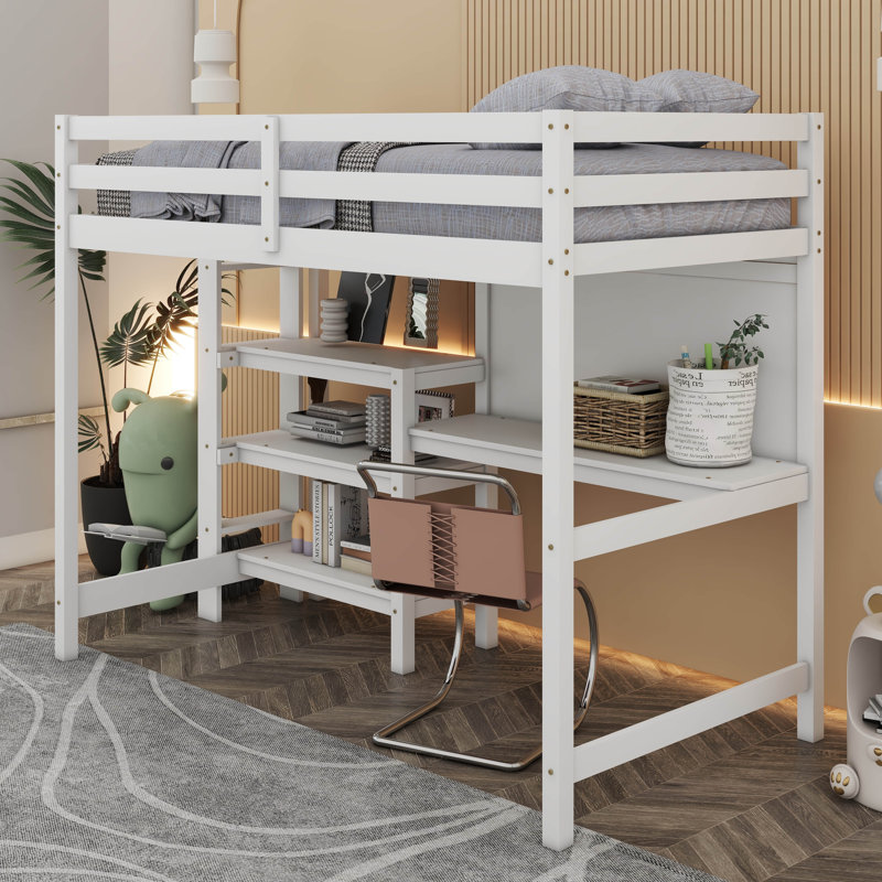 Hermino Kids Loft Bed, White, Twin