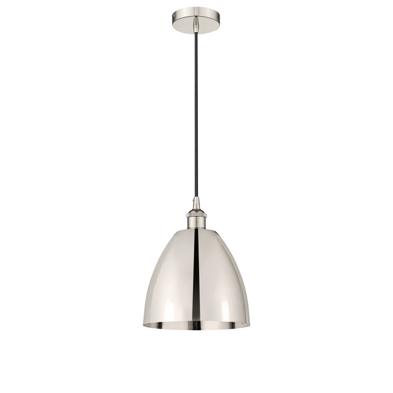 Luminaire suspendu conique à 1 lumière, Nickel poli, Nickel poli, H 12,88 po x l 9 po x P 9 po