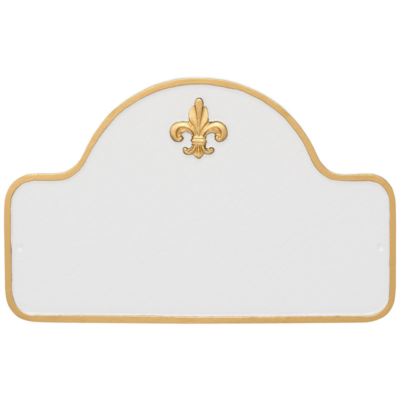 Plaque d'adresse à deux lignes Fleur de Lis Lexington, Blanc / doré, Oui