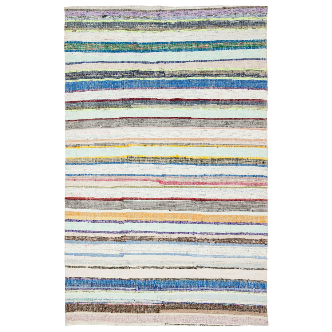 Girit Beige Striped Wool Handmade Area Rug