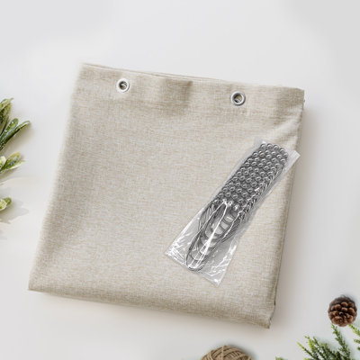 Linen Textured Shower Curtain and Hooks Set