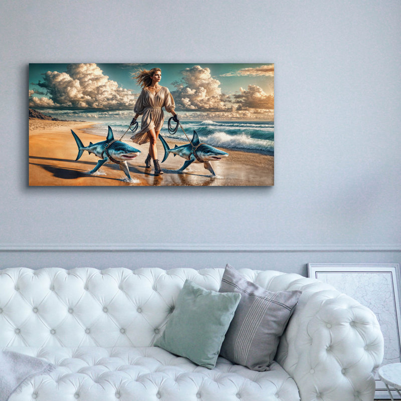 'Beach Side Shark Walk' by Rey Klimt Wall Art, 30" H x 60" W
