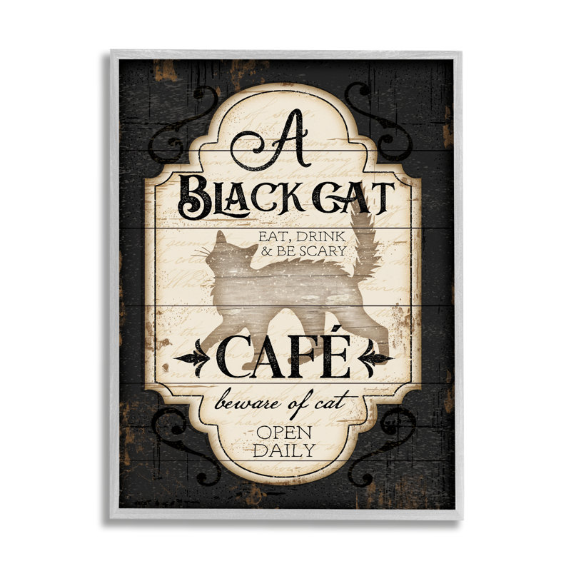 «Black Cat Café», signe d'Halloween rétro «Spooky Witch» par Jennifer Pugh - impression, H 24 po x l 30 po x P 1,5 po
