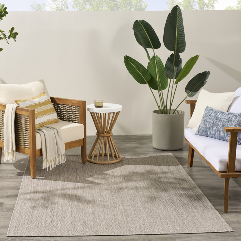 Tapis noir intérieur / extérieur Remmie, Rectangle 5 pi x 7 pi, Gris