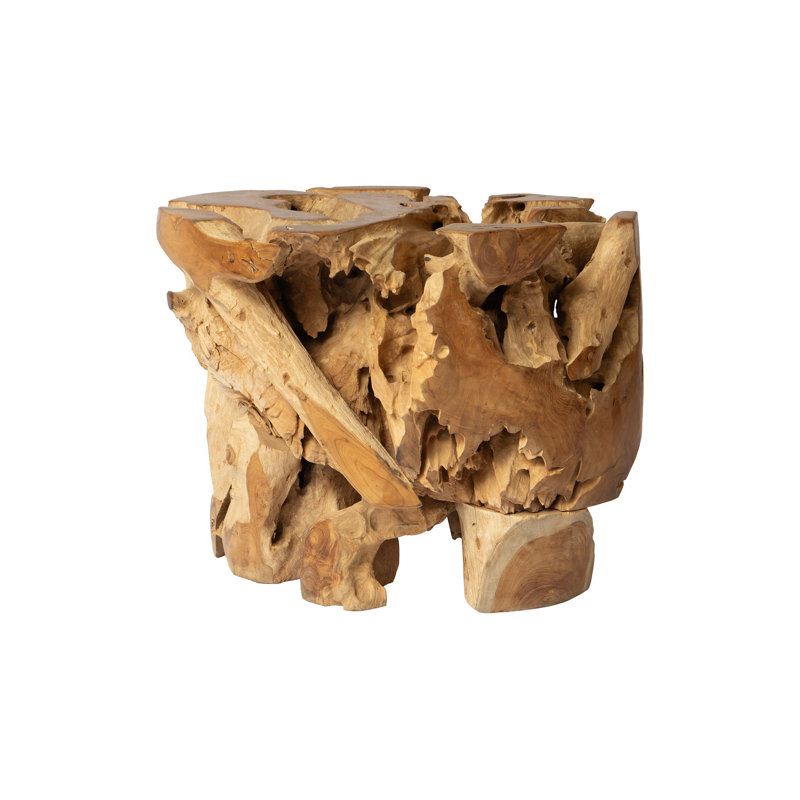 30" Teak Root Block Coffee Table with Glass Top