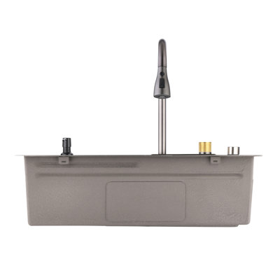 Évier de cuisine en cascade, cuve simple en acier inoxydable noire, poste de travail multifonctionnel avec robinet de pluie et planche à découper, évier simple en acier inoxydable 30 po x 18 po