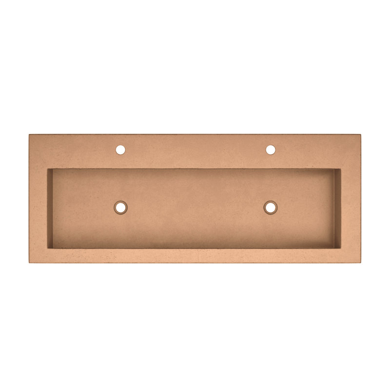 Trough Concrete Handmade Rectangular Drop-in Bathroom Sink, Two Holes Faucet, Terracotta