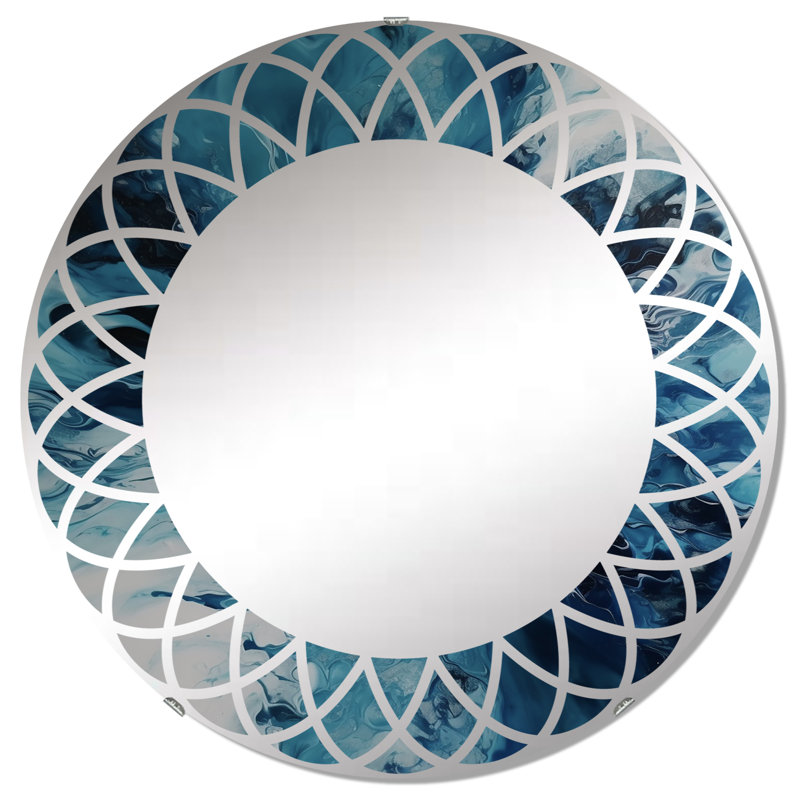 Miroir mural rond bleu sarcelle et noir Whimsy I, 32 po x 32 po