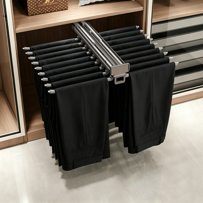 Cintre à double rangée pour pantalons rétractables avec amortissement à fermeture en douceur - fixation au plafond, multifonctionnel, conception antidérapante