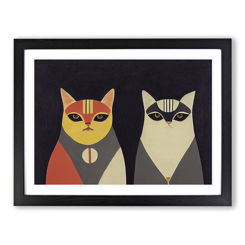 Two Abstract Cats Vol.1 - Framed Print, Black, 34cm H x 46cm W x 2cm D