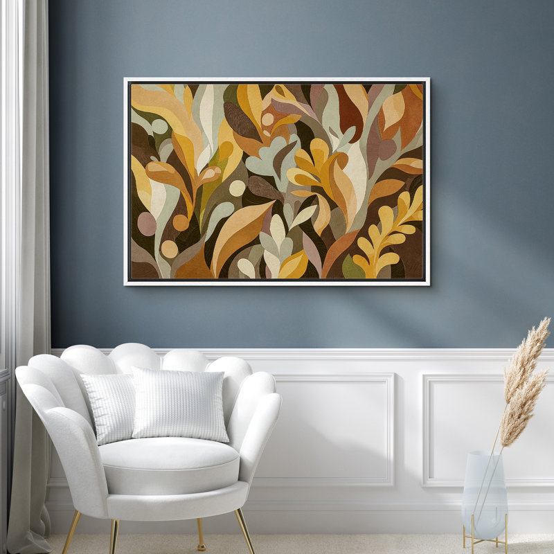 «Rustic Brown Abstract Botanical Classic Art», reproduction d'art sur toile encadrée, Cadre blanc, H 16 po x l 24 po