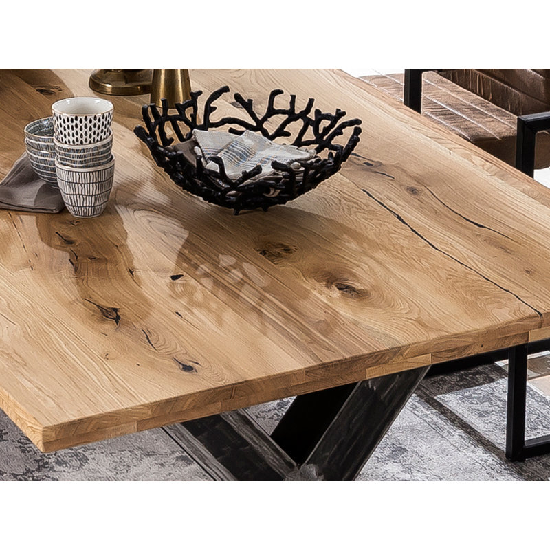 Irwin Oak Solid Wood Top Metal Base Dining Table, 75 cm H x 240 cm L x 100 cm W