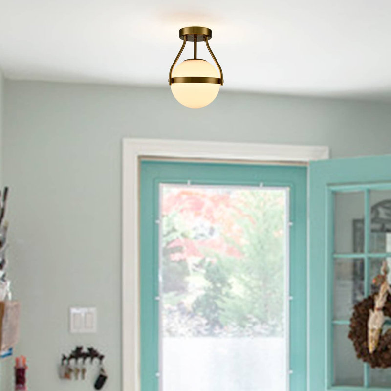 Modern Black Globe Semi Flush Ceiling Light, Brushed Brass