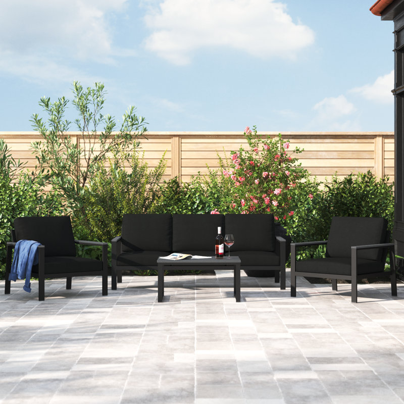 Townsend 4 Piece Sofa Seating Group with Sunbrella® Cushions, Canvas Black Sunbrella® Canvas