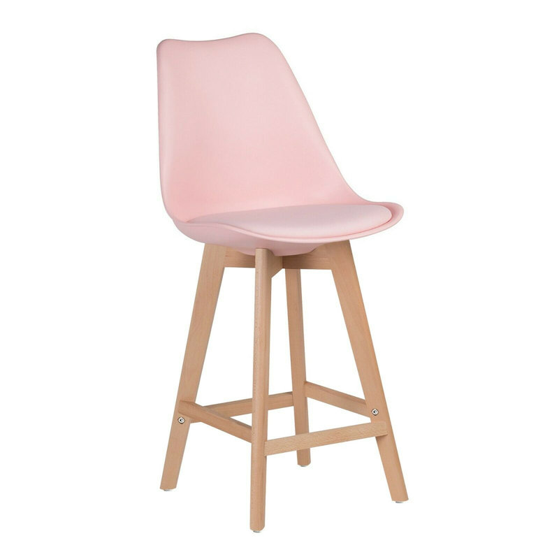 London Upholstered Counter Stool with Solid Wood Frame, Pink