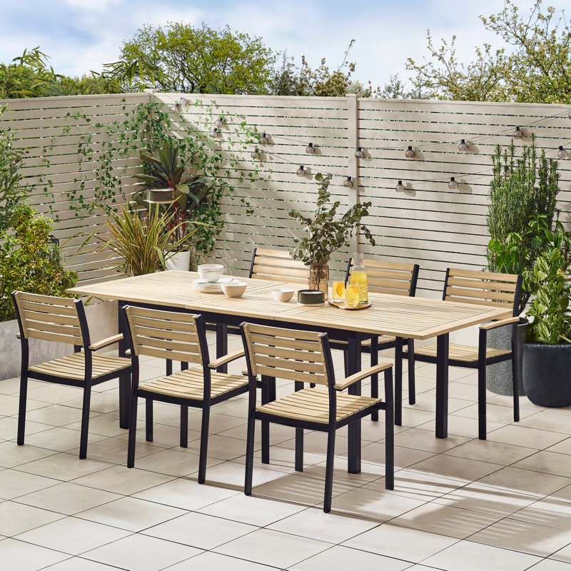 Aarnoud 6 Seater Wooden Garden Extendable Dining Table And Chairs Set - Outdoor Patio Dining Set