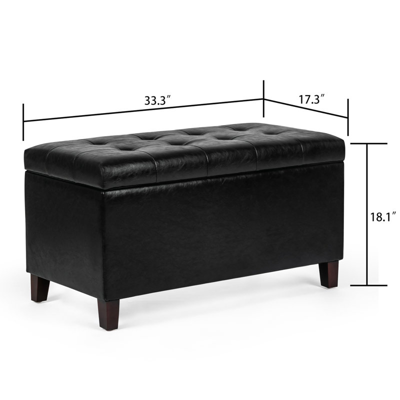 Mogadore Home Rectangle Storage Ottoman Bench, Black Faux Leather