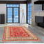 Tapis rouge / jaune en laine noué à la main de conception unique 6 pi 8 po x 9 pi 9 po Okey