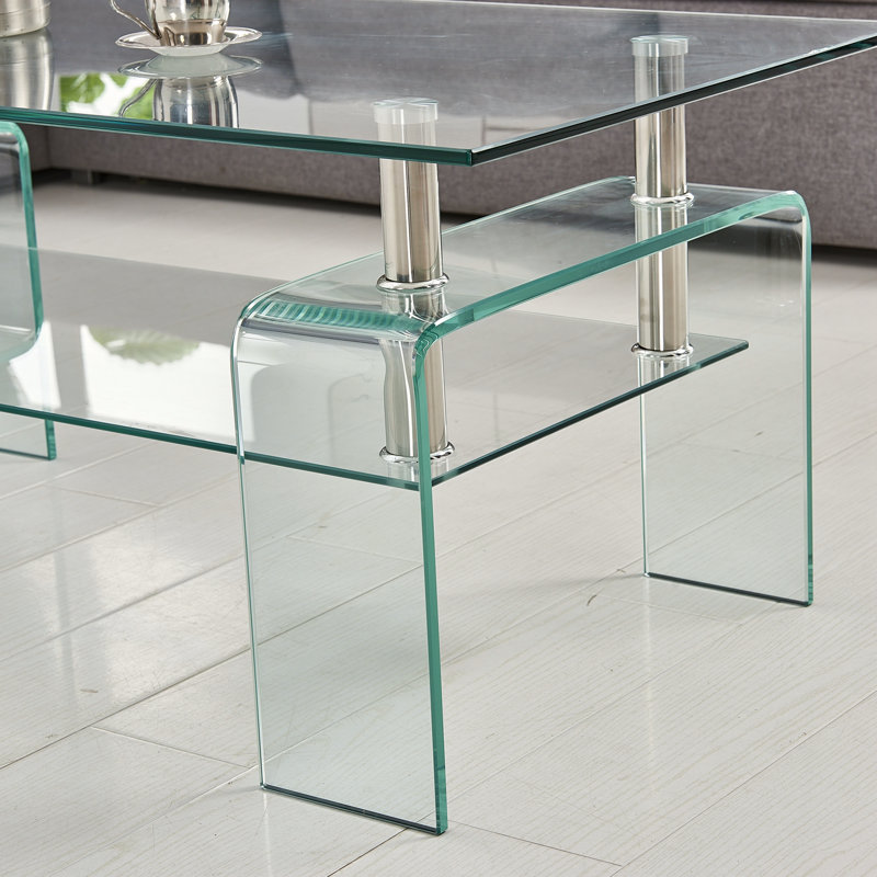 Table basse rectangulaire en verre transparent, H 17,71 po x L 39,37 po x l 21,65 po, Transparent, Transparent