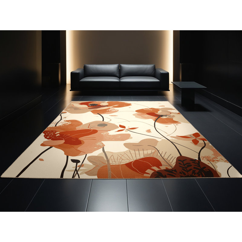 Tapis abstrait moelleux et moelleux à motif abstrait écossais Scott Poppy, Carré 4 pi