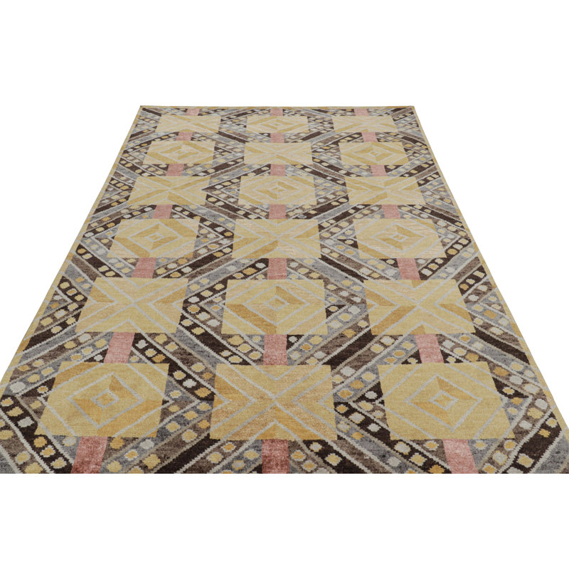 Scandinavian Hand Knotted Geometric Area Rug, Rectangle 10' x 14'