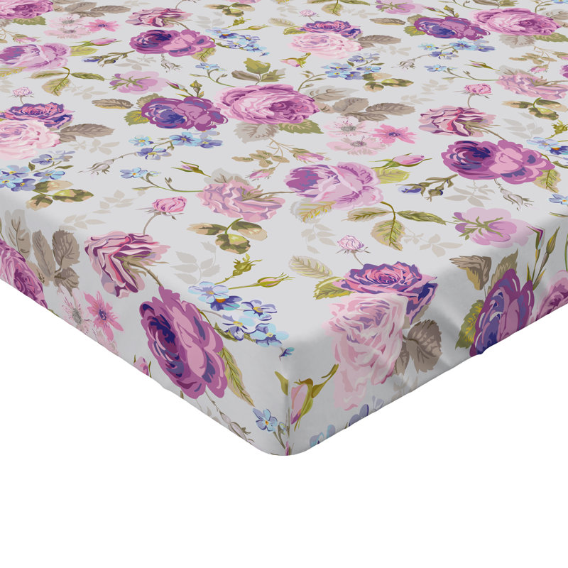 Drap-housse orange Ambesonne, Drap-housse très grand californien, Lilas / vert / floral bleu pâle
