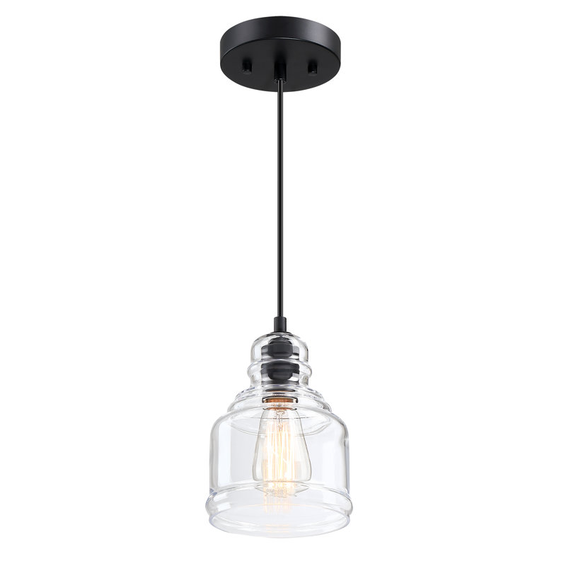 Ensemble de 3 mini-luminaires suspendus 70 po noir mat avec abat-jour en verre transparent 1 lumière