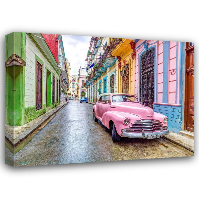 «Latitude Run® Frank, Assaf Gallery, art sur toile tendue: Voiture ancienne à La Havane, H 36 po x l 47 po