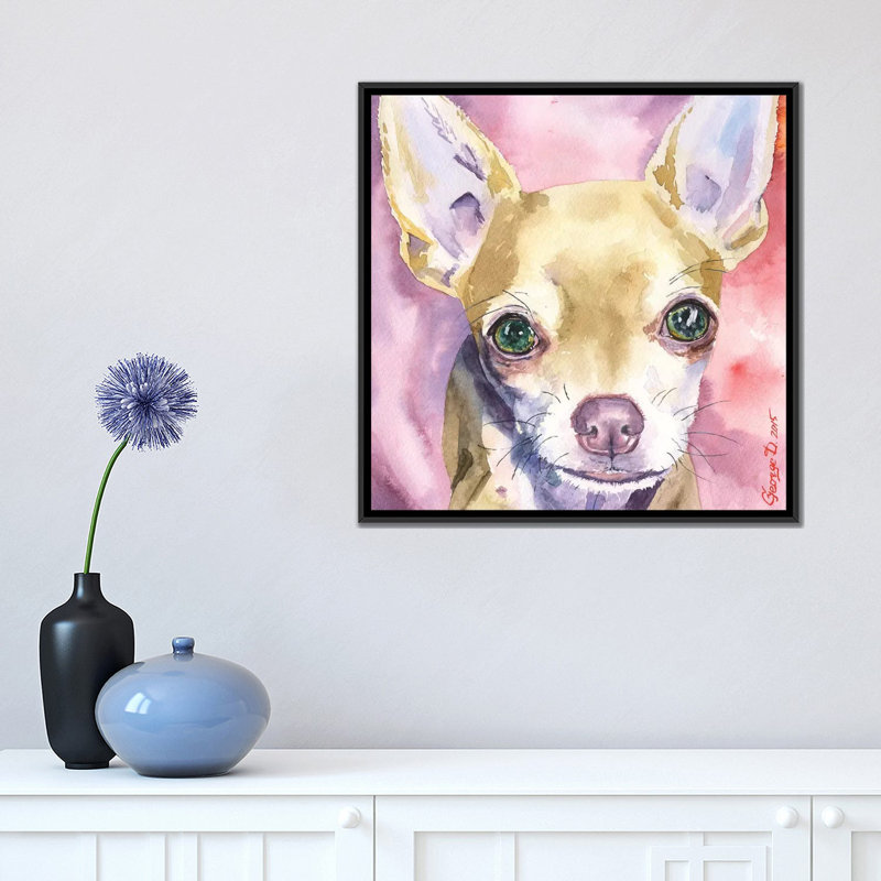 «Chihuahua», reproduction sur toile, H 12 po x l 12 po x P 1,5 po, Toile avec cadre noir, Pas de tapis