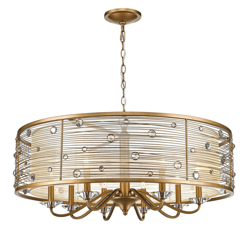 Lustre cylindrique à 8 lumières de style bougie Barneveld, Or péruvien