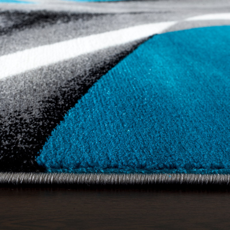 Arsenovic Abstract Turquoise/Gray Indoor Area Rug, Rectangle 5' x 7'