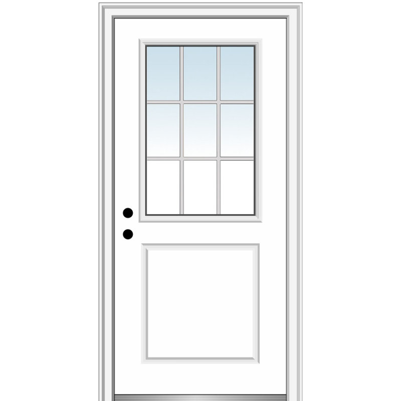 Portes d'entrée intérieures pré-montées en fibre de verre apprêtée avec grilles internes, H 81,75 po x l 32 po x P 4,56 po