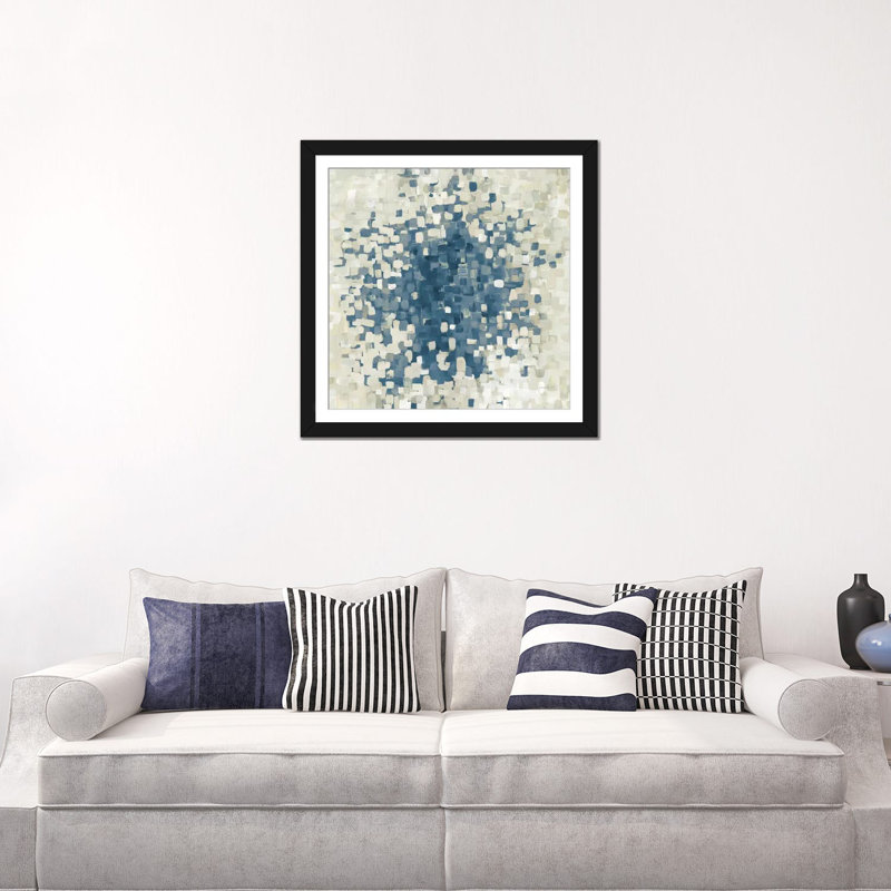 « summer blocks blue », impression sur toile, H 16 po x l 16 po x P 1 po, Papier d'art encadré noir, Blanc