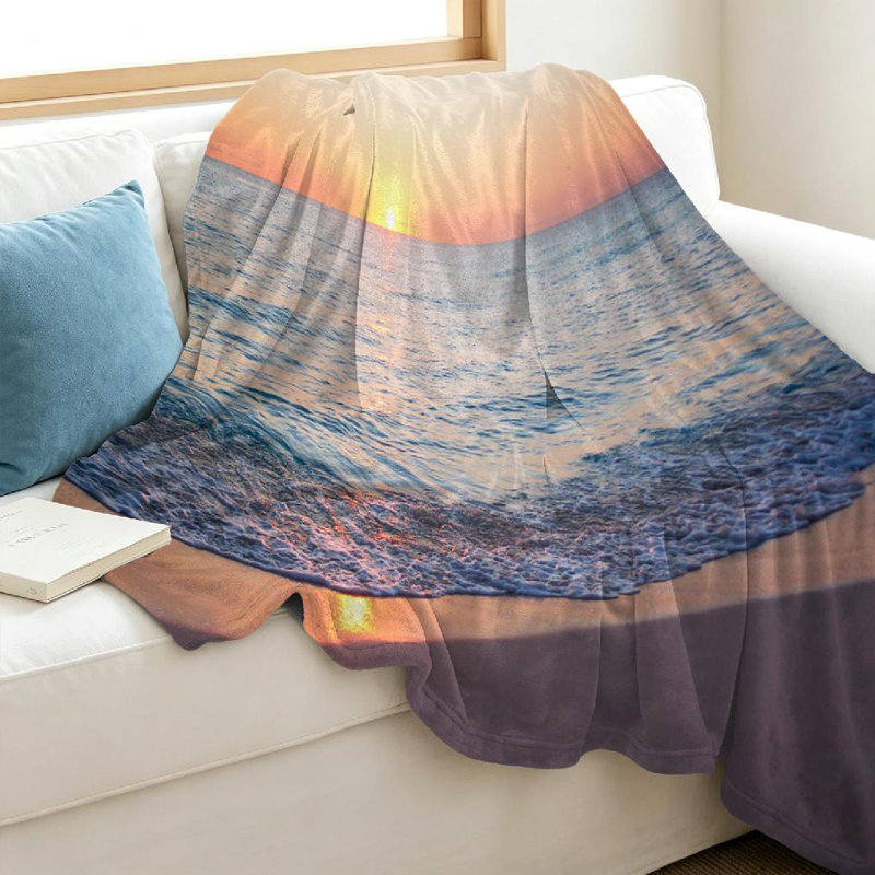Jeté en flanelle de polaire bleue ultra douce, imprimé lever de soleil sur la plage à Cancun, Jeté 40 po x 50 po