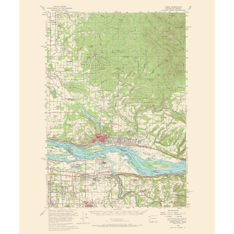 Art sur toile tendue Lark Manor ™ USGS Gallery: Camas Washington, Oregon Quad, USGS, 1966, H 23 po x l 20 po