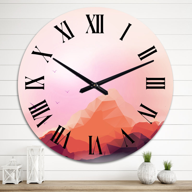 Horloge murale moderne rouge montagne et coucher de soleil, Moyen